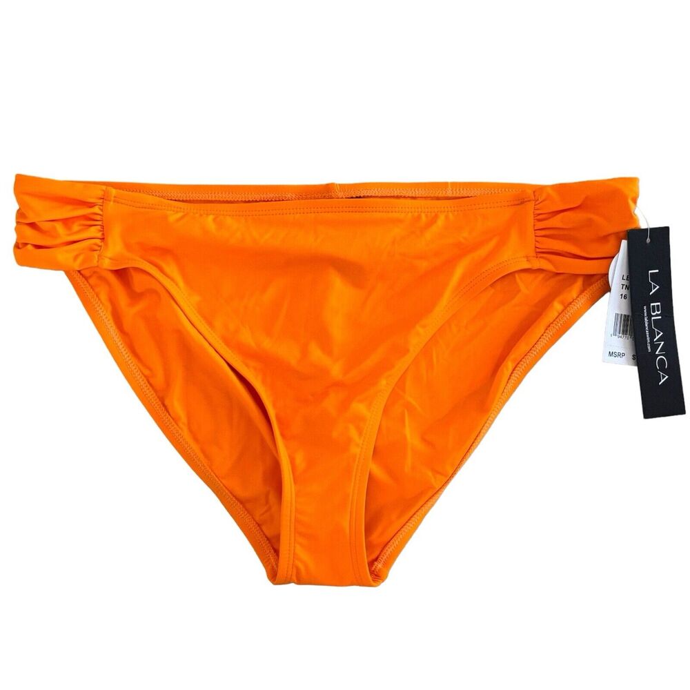 La Blanca Island Goddess Orange Shirred Hipster Bikini Bottom Size 16 NEW - Picture 3 of 9